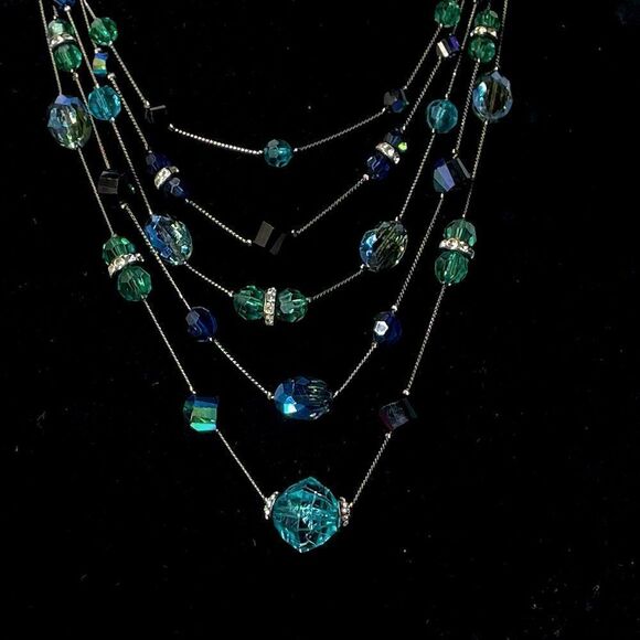 5 Strand Acrylic Beaded and Rhinestone Necklace - Picture 6 of 6